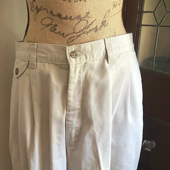 Vintage Lee 90s Pleated Twill Pants Beige 12P High Rise Cotton Workwear Neutral - Picture 7 of 17